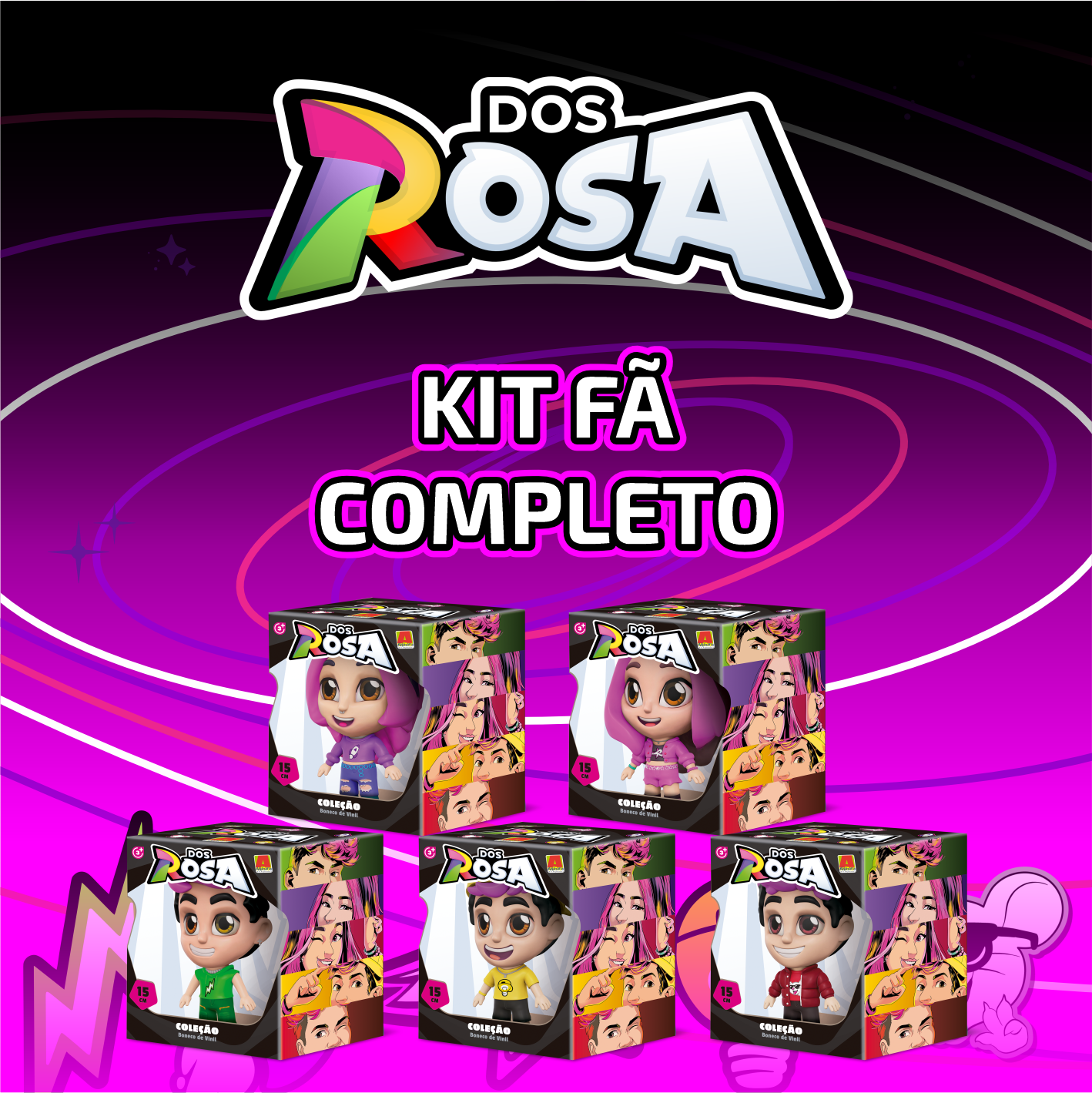 KIT FÃ COLECIONÁVEL COMPLETO COM 5 BONECOS DO GRUPO DOS ROSA 